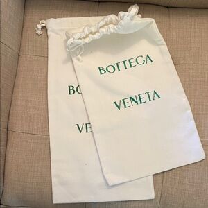 Bottega Veneta White Drawstring Dust Bags with Green Logo
